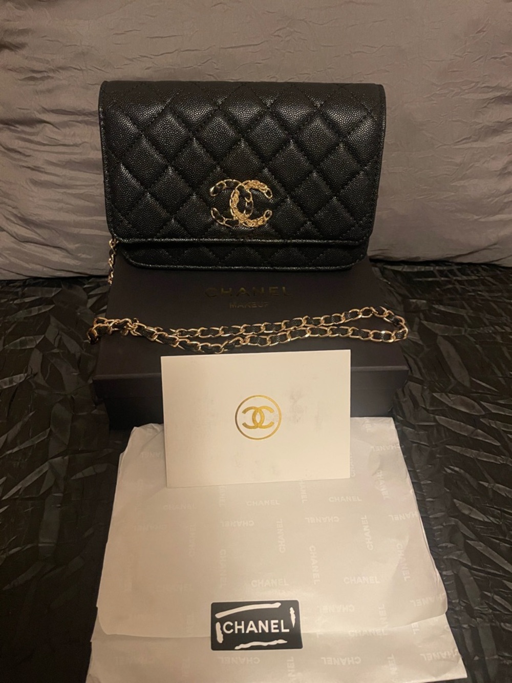 VIP/GWP
Black Quilted Leather Shoulder Bag with Gold CC Hardware